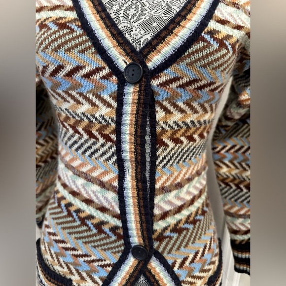 VTG 70’s College Dress Chevron Striped Cardigan. Colorful. Pockets Small. - Picture 8 of 15